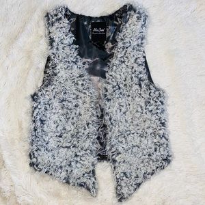 White grey fluffy vest